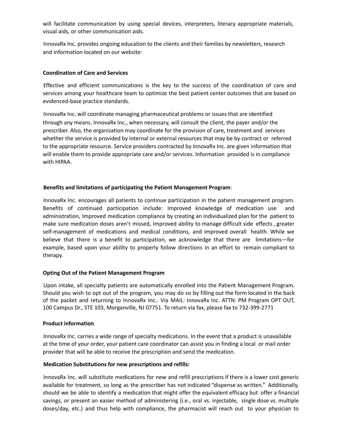 InnovaRx Welcome Packet page 9